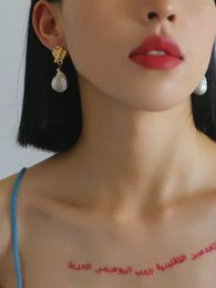 Dangle Earrings Vintage Natural Baroque Pearl NS Irregular Metal Stud Earring