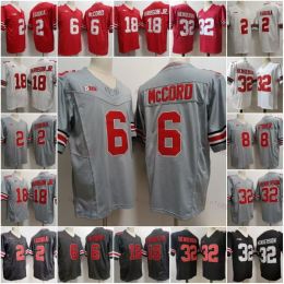 오하이오 주 벅 아이즈 OSU 대학 축구 저지 Emeka Egbuka Kyle McCord Cade Stover Marvin Harrison Jr Treveyon Henderson Red Black Grey Size S-XXXL 스티치