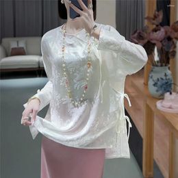 Ethnic Clothing High-end Spring Summer Chinese Style Embroidery Silk Blouse Shirt Women Fashion Elegant Loose Lady Top S-XXL
