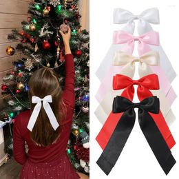 Hair Accessories 50 Pcs/Lot 5" Double Layered Satin Bow Clips Long Tails Bowknot Barrettes Kids