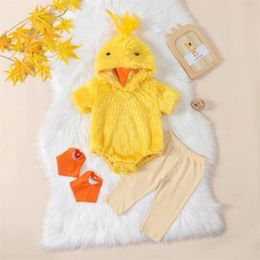 Clothing Sets 0-24M Baby Girls Boys Fall Winter Clothes Set Infant Short Sleeve Duck Hooded Plush Romper Pant Flippers Pography Props