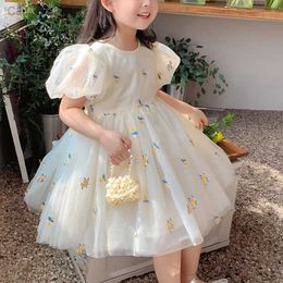 Girl's Dresses 2023 Summer Elegant and Fashionable Full Match Princess Dress Printed Korean Retro Cute Childrens Dress Kawaii Embroidered Childrens Clothing 24323