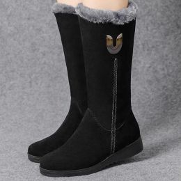 Boots Women's Suede Side Zip Plush Snow Boots Mid Calf Coverage & Thick Sole for Comfort & Style