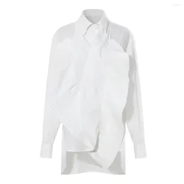Women's Blouses SuperAen Korean Design Spring 2024 Vintage Irregular Ruffled Patch Style Casual Shirt