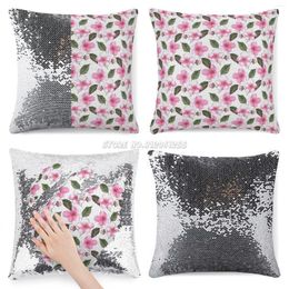 Pillow Case Watercolour Pink Flowers Pattern Sequin Pillowcase Glitter For Sofa Decorative Party Flower Fleur Fleurs