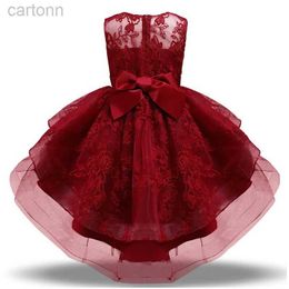 Girl's Dresses Elegant Girl Princess Dress Wedding and Birthday Party Bride Maid Tulle Lace Embroidered Formal Dress Childrens Ball Dress 24323