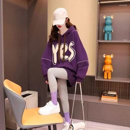 Women's Hoodies Sweatshirt Loose Text Letter Printing Woman Clothing Baggy Purple Grunge Hip Hop Long Top Hooded Nice Color Emo