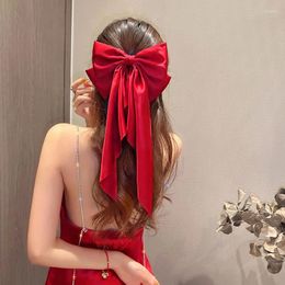 Hair Accessories Red Ribbon Bow Clip Women's High Sense Summer Card Super Fairy Headdress Elegant Horsetail