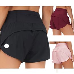 Lu Lemons Speed U Up High Rise Gefütterte Sportshorts mit kurzer Taille Damen-S-Set Schnelltrocknende, lockere Laufkleidung Reißverschlusstasche auf der Rückseite Fiess Yoga Qick Loo