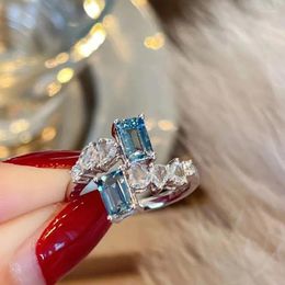 Cluster Rings South Korea In Rectangular Luxury Flash Diamond Ring Female Simple Irregular Zircon Opening Party Birthday Gift