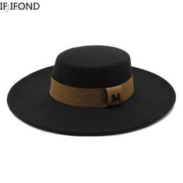 Wide Brim Hats Bucket Hats Fedora Hat Mens Momen Solid 10CM Wide Brim Derby Top Hat Fashion Black Vintage Trilby Felt Hat 24323