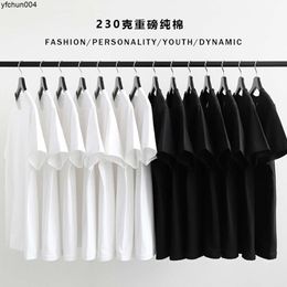 Pure Cotton Solid Color Short Sleeved T-shirt for Men and Women White Body with Black Top Underneath Mens Half {category}