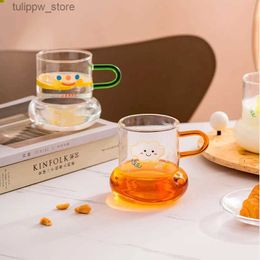 Wine Glasses 4 cartoon beverage glass coffee milk tea cups heat-resistant glass water cups cartoon creative cute cat cups red wine L240323