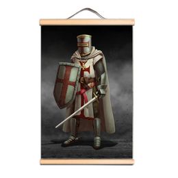 Knights Templar Wall Art Posters Vintage Christian Crusaders Canvas Scroll Painting Wall Decoration for Room Bar Cafe Man Cave CD32