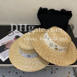 Women Straw Hat Designer Letter Hat Summer Sun Protection Bucket Cap For Ladies Travel Vacation Grass Hat Beach Seaside Sunhat