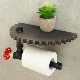 Hooks 1pc Wall Shelves With Pipe Retro Industrial Bracket Toilet Paper Holder Wood Gear Shelf Bar America Decor