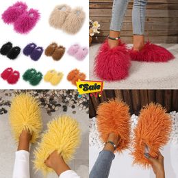 2024 Resistant Imitation beach sheep hair slippers warm women home daily casual cotton slippers light GAI 36-49