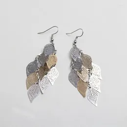 Dangle Earrings Simple Leaf Female Fashion Geometric Colourful Metal Tassel Pendant For Women Trendy