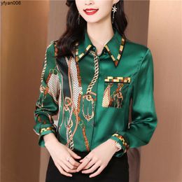 Casual Silk Women Long Sleeve Classic Lapel Designer Blouses Office Shirts Tops Autumn Chicq98t.