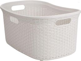 Laundry Bags 40L Basket Clothes Hamper Lid Wicker Design Plastic 23"L X 14.25"W 11"H Ivory