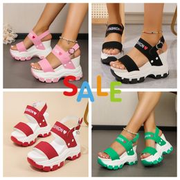 fashion slope heel thick sole round toe open toe letter one line buckle strap women's oversized sandals GAI PINK women heart design fashion Muffin increasing size35-43