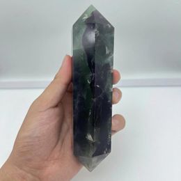 Decorative Figurines Natural Fluorite Crystal Quartz Stone Point Healing Hexagonal Wand Treatment