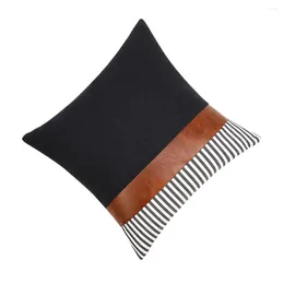 Pillow Simple Case PU Spliced Cover Printed Throw Waist Decorative Modern Pillowcase Home Bed Protector Covers Sofa For