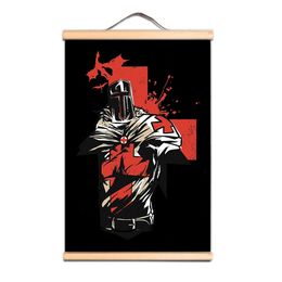 Knights Templar Armour Warrior Printed Poster Simple Wall Art for Gift Home Wall Hanging Decor - Nordic Canvas Wood Scroll Painting Wall Banner CD34