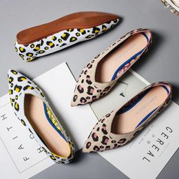 Casual Shoes Leopard Weave Pointy Toe Flats Single Shallow Boat Soft Soled Slip On Plus Size 40 Pregnant Women Loafers