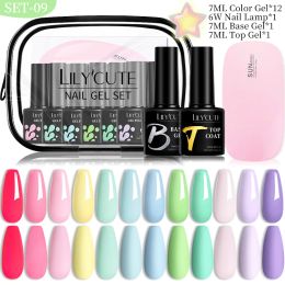 Kits LILYCUTE 12PCS Gel Nail Polish SET With 6W UV Nail Lamp Dryer Nude Pink Glitter Semi Permanent Varnish Nail Manicure Whole Kit