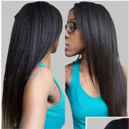 Lace Wigs 30Inch Yaki Straight Frontal Human Hair Wig Brazilian Remy Natural Scalp Transparent Hd Front African American Drop Delivery Dhh8T