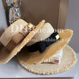 Women Summer Hat Designer Straw Hat Luxury Bucket Cap Ladies Travel Vacation Hats Wide Brimmed Bow Grass Hat Outdoor Sunscreen Hat