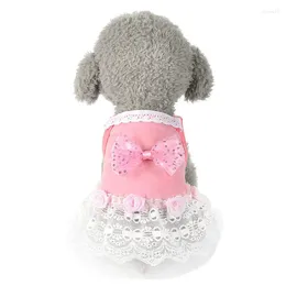 Dog Apparel Pet Beautiful Lace Pink Bowknot Polyester Clothes Cool Summer Solid Dresses For Small Dogs DC7104