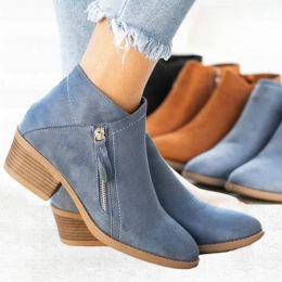 Boots Women's Ankle Boots Winter Low Heel Suede Leather Boots Platform Punk Ladies Solid Colour High Heel Shoes for Women Dropshipping