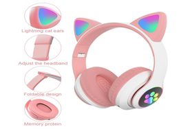 Flash Light Cute Cat Ear Headphones Wireless with Mic Can close LED Kids Girls Stereo Phone Music Bluetooth Headset Gamer Gift5558098