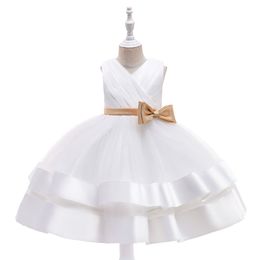 Beauty White Pink Champagne V-Neck Flower Girl Dresses Girl's Birthday Dresses Girls Party Skirt Girl Everyday dress Kids' Party Wear SZ 2-4 D323145