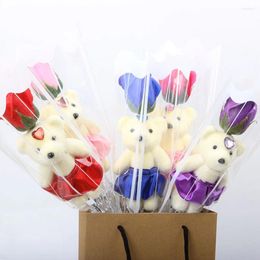 Decorative Flowers 1pcs Soap Rose Teddy Bear Flower Artificial Bouquet Creative Cute Wedding Gifts Girlfriend Mother Surprise Home Decor