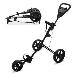 Boormachine Folding 3 Wheels Golf Trolley Push Cart Professional Golf Bag Trolley Scorecard Cup Holder Foot Brake Multifunctional Carrier