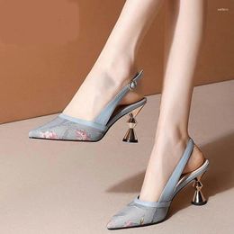 Dress Shoes 2024 Fashion Women's Open-heel Solid Colour High-heeled Summer Elegant Pointed Toe Pu