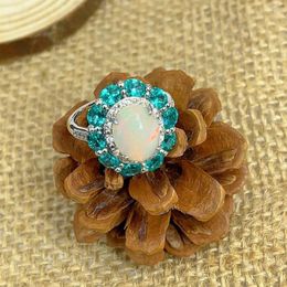 Cluster Rings Vintage Ring For Woman Lady With Natural Opal Gemstone 8 10mm Silver Gift Dating Wedding