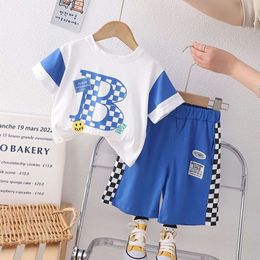 Children's Boys' Short Sleeved Pure Cotton 2024 New Sports Children's Summer Cool and Handsome Thin Two-piece Set Trend