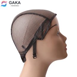 Hairnets GAKA 10pcs Wig Cap for Making Wigs Black Beige Colour Elastic Adjustable Strap Hairnets with Ears and Tails