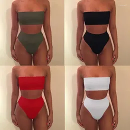 Women's Swimwear Top Fashion Sexy Solid Colour Strapless Two-piece Swimsuit Female Asual Surf Swimsuits Swimming Suit Women Bikini Mujer
