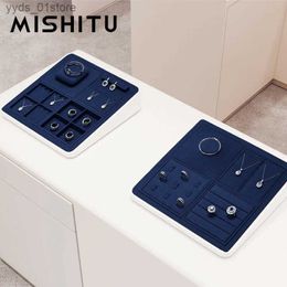 Jewellery Boxes MISHITU Multifunctional Jewellery Storage Tray Blue Microfiber Jewellery Display Props Ring Earrings Necklace Display Tray for Shops L240323