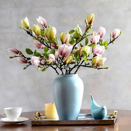 Decorative Flowers Simulation Magnolia Artificial Silk Flower Bouquet Plant For Home Living Room Decoration Wedding Fake DIY Floral