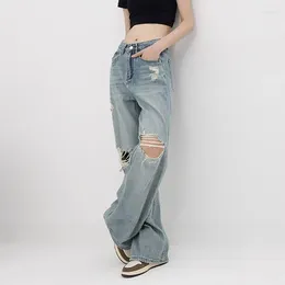 Women's Jeans WCFCX STUDIO High-Waist Streetwear Ripped Y2k Baggy Vintage Blue Fashion Casual Pants Korean Mom