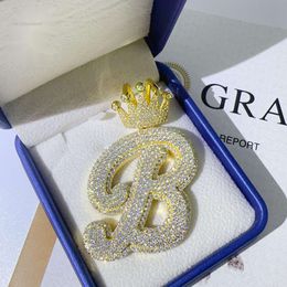 DE Crown Fancy Dazzling Moissanite Fashion Fine Jewellery Bling Sterling Sier Letter Alphabet Pendant Chain Necklace