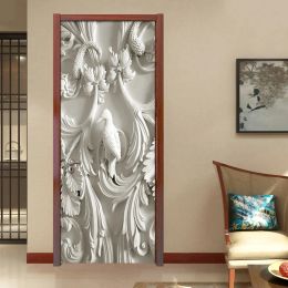 Stickers 2Pcs 3D Stereoscopic European Style Classic Relief Door Sticker Wall Papers Home Decor Bedroom Living Room Waterproof Door Mural