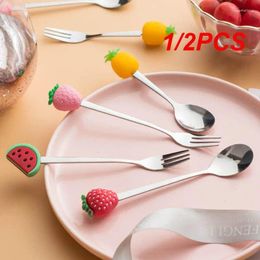 Dinnerware Sets 1/2PCS Stainless Steel Spoon Fork Fruit Colourful Cute Pattern Dessert Children's Of Kitchen Accessories