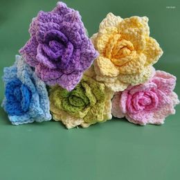 Decorative Flowers 1pc Knitted Flower Rose Fake Creative Artificial Bouquet Hand-woven Crochet Home Table Decorate Wedding Accessory